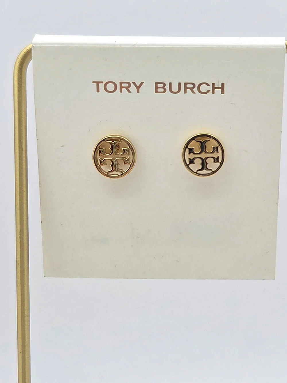 Tory Burch Gold Tone Miller Logo Circle Stud Earrings NWT
